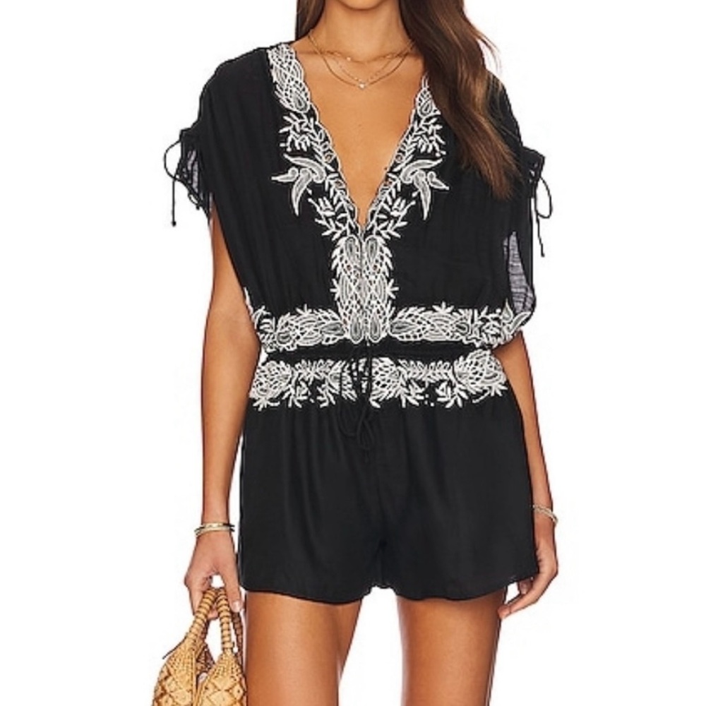 Free People Black Embroidered Romper